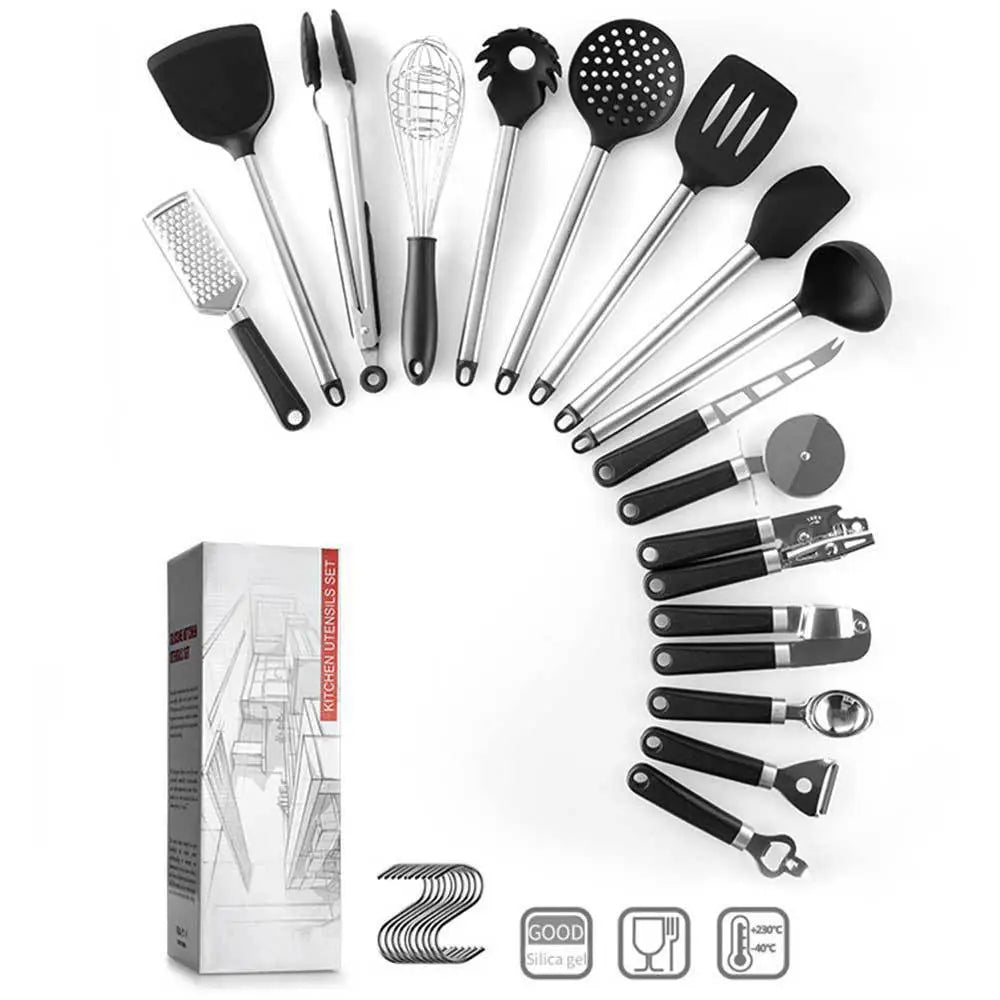 16 Piece silicone and stainless steel utensil set