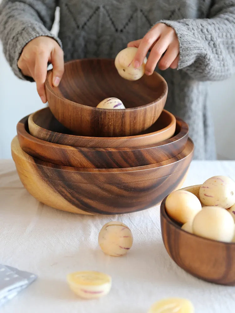 Handcrafted Japanese-style wooden bowl set